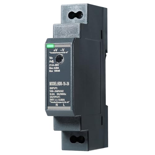 Image of DIN Rail Power Supply, 15W 24VDC 0.63A Switching Power Supply with Overload Protection and Stable DC Output (HDR-15-24)