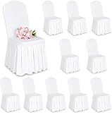 GDSKR 20 fundas elásticas para sillas de boda, color blanco, poliéster, elastano, licra, elásticas, con falda, para decoración de bodas, banquetes