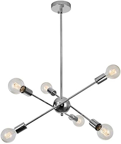 OYIPRO Sputnik Chandelier 6-Light Pendant Lamp, Adjustable Rod 4x25cm, Flat Slop Ceiling Lighting Fixture, for Kitchen Living Room Bedroom [Energy Class A++]