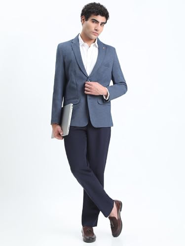 Image of SHOWOFFFF Men Solid Single Breasted Formal Blazer | Notched Lapel Full Sleeves Cotton Blazer for Mens | Slim Fit Regular Length Blazer for Men's