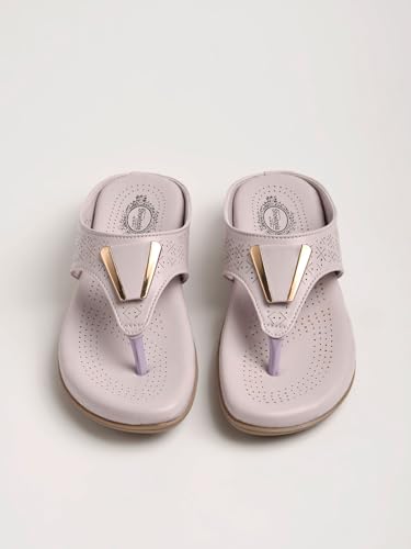Image of Shoetopia Women's Flat Sandals - Comfortable Slip-On Toe Ring Design with Cut-Out Detailing Ladies Stylish Perforated Upper for Casual Footwear