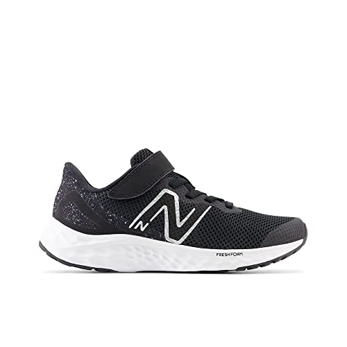 New Balance Kid's Fresh Foam Arishi V4 Hook & Loop Running Shoe, Black/White/Silver Metallic, 10.5 M Little Kid2