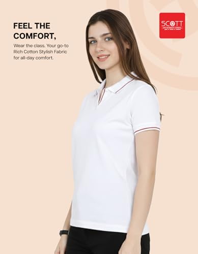 Image of Scott International Women's Cotton Polo T-Shirt | Half Sleeve Plain Collar Tee | Stylish Casual Top | Plain T-Shirt for Girls | Workwear for Office & Casual Wear