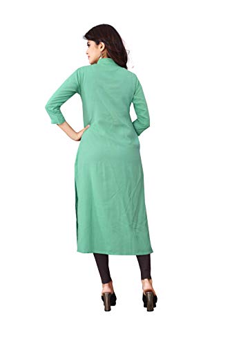 Image of OM SAI LATEST CREATION Slub-Rayon Three-Fourth Sleeve Printed A-Line Kurti for Women
