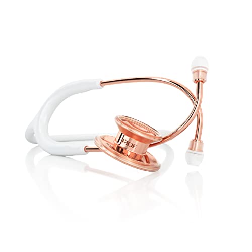 Image of MDF Instruments, Engravable - MDF Rosegold MD One Stainless Steel Personalized Custom Stethoscope, Adult, White Tube, Rosegold Chestpieces-Headset, MDF777RG29-ENGRAVING | Dual head, Trusted since 1971, Lifetime warranty, Free-Parts-for-Life, Latex-free, For doctors, nurses, students, home health