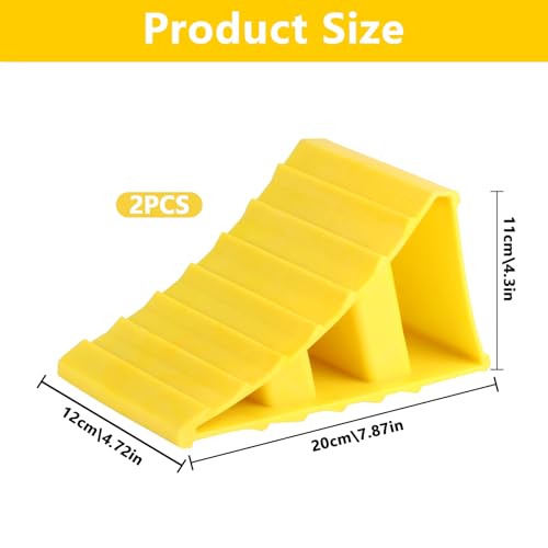 Bbtcxjs 2 Pcs Wheel Chocks, Non Slip Tyre Saver Brake Stoppers for Parking Caravan Motorhome Motorbike RV Trailer Car Wheel Chocks with Handle, Keep Your Car in Place (Yellow)