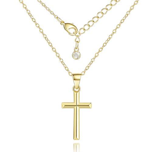 14K Gold Cross Necklace for Women Small Cross Necklace for Women 14K Gold Necklaces for Womens Trendy Modern Minimalist Inspiration Golden Jewelry for Womens Crosses Pendant (A-Cross)