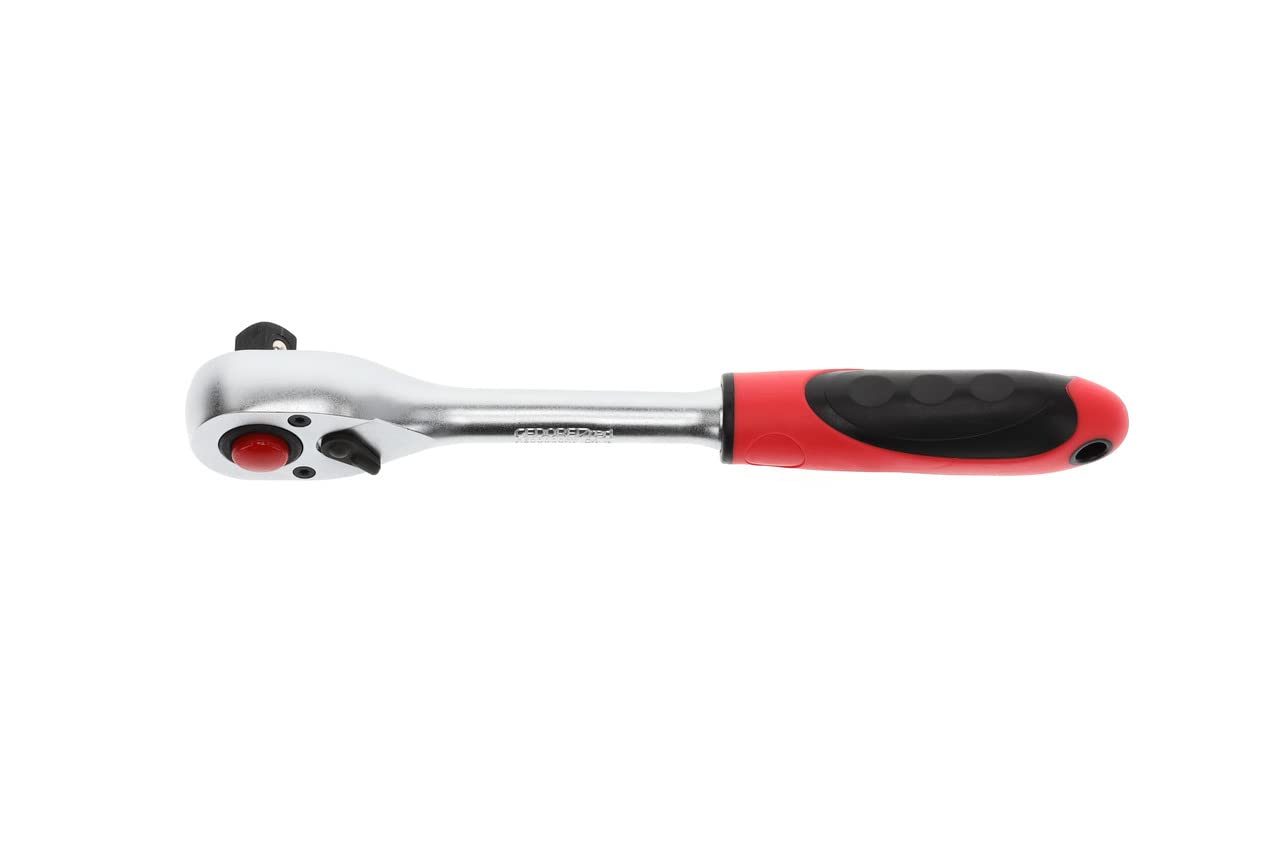 Gedore 3300410 Carraca Reversible De 2 Componentes 1/2", Rojo/Negro | Con mango ergonómico 2K, botón de liberación, dentado fino con 72 dientes, tubo de acero