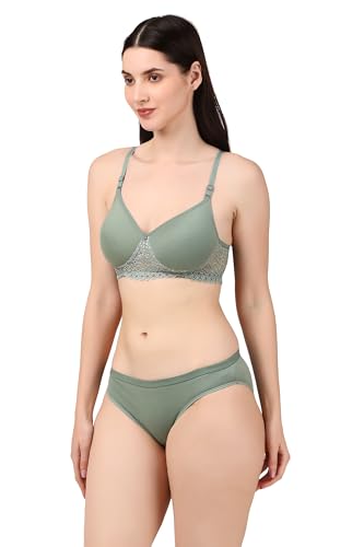 Image of ESAKI Women's Cotton Lace Lingerie Set | Padded Wire-Free Comfort Bra & Panty Combo | Everyday Essentials in Nude