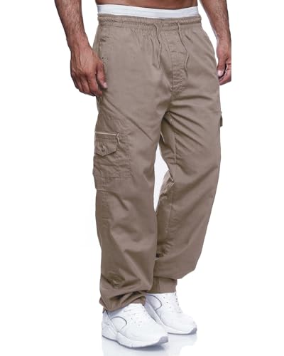 Image of THWEI Mens Cargo Pants Casual Drawstring Athletic Jogger Sports Outdoor Trousers