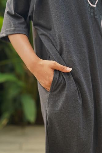 Image of LAMA STORE Women's Printed Oversized T-Shirt Dress, Cotton, 3 /4 Sleeve Length, Casual Loose Fit, Comfort Wear Extra Comfy Oversized Printed Pocket T-Shirt Dress