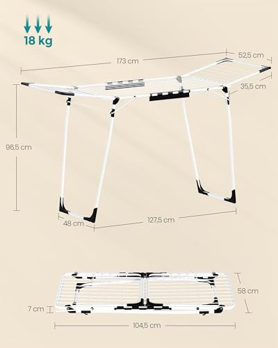 Miniatura 6 de Songmics Tendedero De Pie, 56,5 X 173 X 96,5 Cm, Tendedero De Alas Para Ahorrar Espacio, Con Soporte Para Calcetines, Metal, Para Ropa, Toallas, Lavandería, Blanco Llr518w01