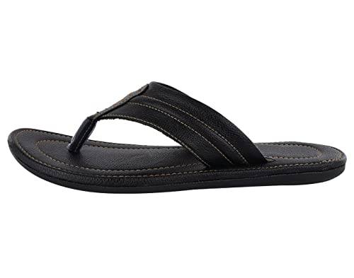 Image of GoodFeel Synthetic Leather Flat Outdoor Sandal Slipper Flip Flop With One Analog Multicolor Leather Watch For Men [1004BK9][WCH66]