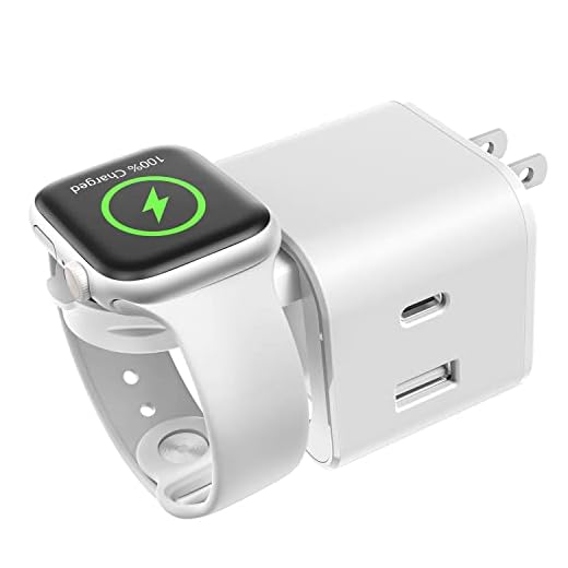 BeaSaf 36W for Apple Charging Block with Built-in Watch Charger, Foldable PD Fast Charger Block for iPhone, Dual Ports Wall Charger Compatible with Apple Watch iPhone AirPods (White)