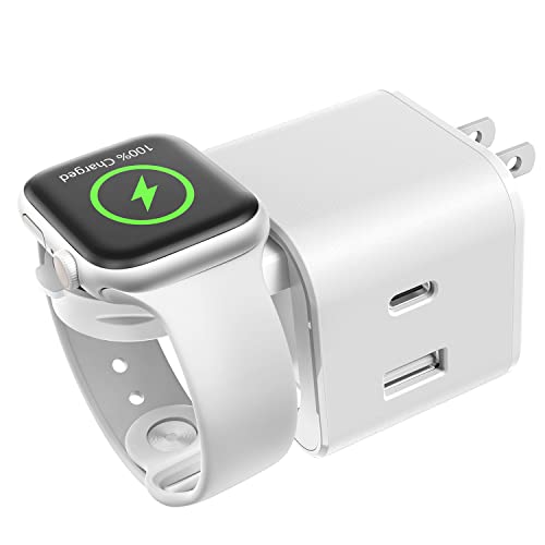 BeaSaf 36W for Apple Charging Block with Built-in Watch Charger, Foldable PD Fast Charger Block for iPhone, Dual Ports Wall Charger Compatible with Apple Watch iPhone AirPods (White)