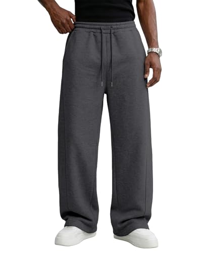 Image of Men's Baggy Sweatpants Cotton Fleece Wide Leg Lounge Sweat Pants Drawstring Waist Jogging Pants with Pockets