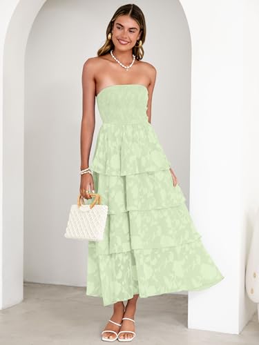 Image of Simplee Womens Summer Strapless Maxi Dress 2026 Boho Floral Off Shoulder Wedding Guest Dresses Tiered Beach Long Sundress
