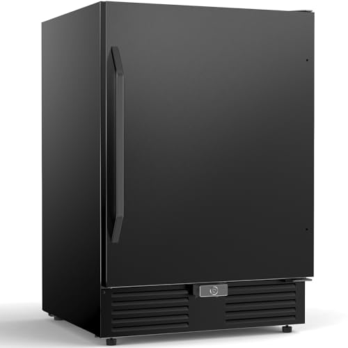 Image of 24 Inch Wide Under Counter Beverage Refrigerator, 210 Cans Large Capacity Drink Cooler, Freestanding & Built-in Beer Wine Soda Fridge with LED Light, for Home Kitchen Bar Office Outdoor Patio Black