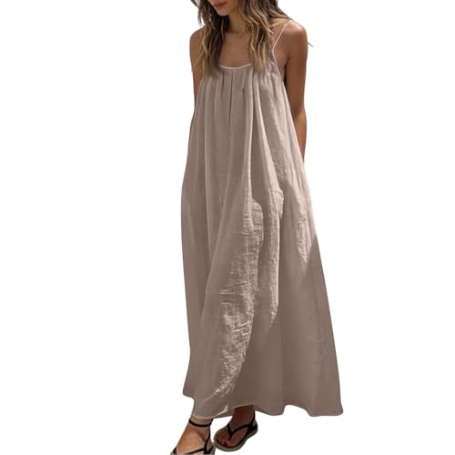 Image of HTHLVMD Backless Cami Dress Summer Dresses for Women 2026 Spaghetti Strap Dresses Womens Solid Color Backless Cami Dress