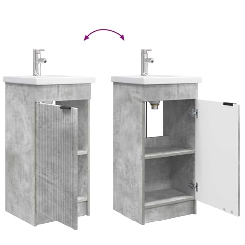 Mueble de baño con lavabo gris hormigón de 42 cm con grifo y armario 8