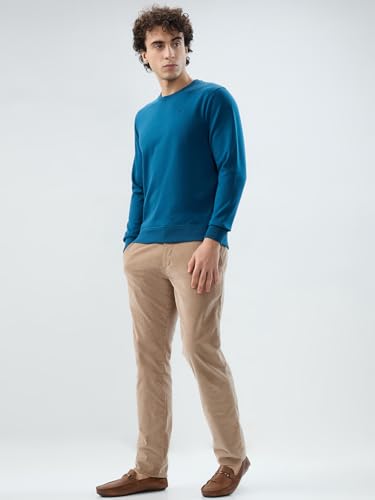 Image of Park Avenue Men Slim Fit Solid Pattern Cotton Polyester Blend Round Neck Full Sleeve Casual Sweatshirt Green