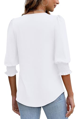 Image of XIEERDUO Blouses for Women Dressy Casual 3 /4 Length Sleeve Womens Tops with Smocked Cuffs