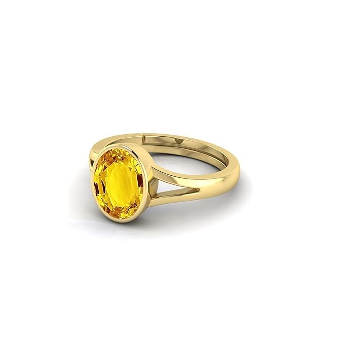 Image of 8.25 Ratti 7.60 Carat Original Lab Certfied Pukhraj Yellow Sapphire Stone Panchdhatu Adjustable Gemstone Ring With Certificate for Unisex