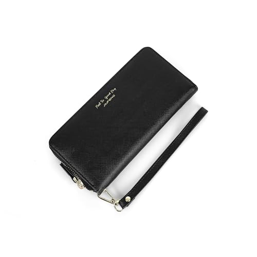 JIUFENG Women's Long Wallet Clutch Zip Around Purses Korean Fashion Large Capacity Money Clip Card Holder Phone Bag (Black)2