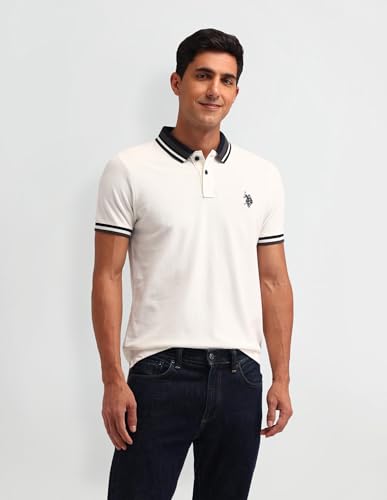 Image of U.S. Polo ASSN. Solid Slim Fit Polo T Shirts for Men - 100% Cotton, Half Sleeves Mens Tshirt