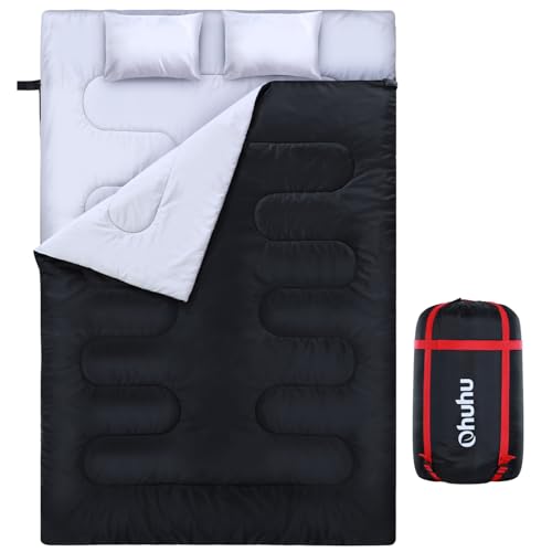 Sleeping Bags for Adults 2 Person, Ohuhu Double Sleeping Bags for Adults with 2 Pillows Fall Winter Cold Weather Waterproof Queen Sleeping Bag for Family Kids Teen Outdoor Camping Hiking Backpacking