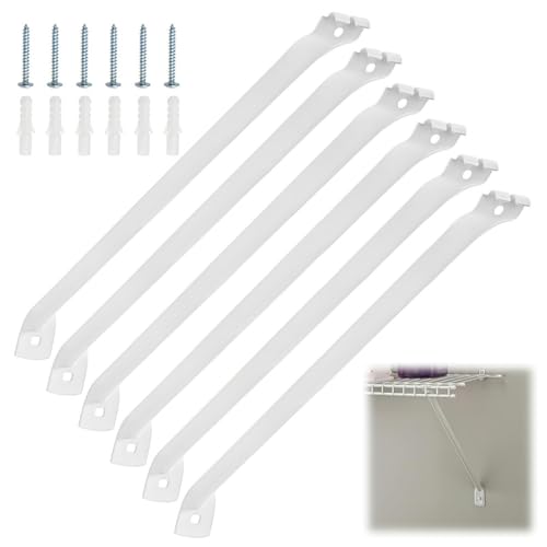 Covzoe 6 Pieces 12 Inch Wire Shelf Brackets Set Support Brackets Rack with Anchors and Pins for Installation Suitable for Shelves Closet Wardrobe and Laundry Room Shelves Installation