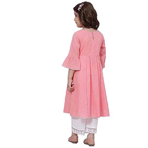Image of BIBA Solid Cotton Round Neck Girls Ethnic Set