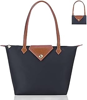 BOJLY Tote Bags for Women Stylish Waterproof Nylon Ladies Shoulder Bag Top Handle Handbag Folding Beach Travel Bag for Work,Shopping, School Deep Grey Large