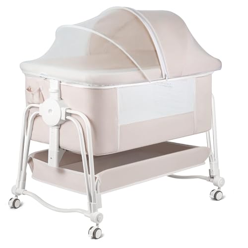 suihuooo 4 in 1 Baby Bassinet Bedside Sleeper, Rocking Baby Crib with Lockable Wheels, Storage,...