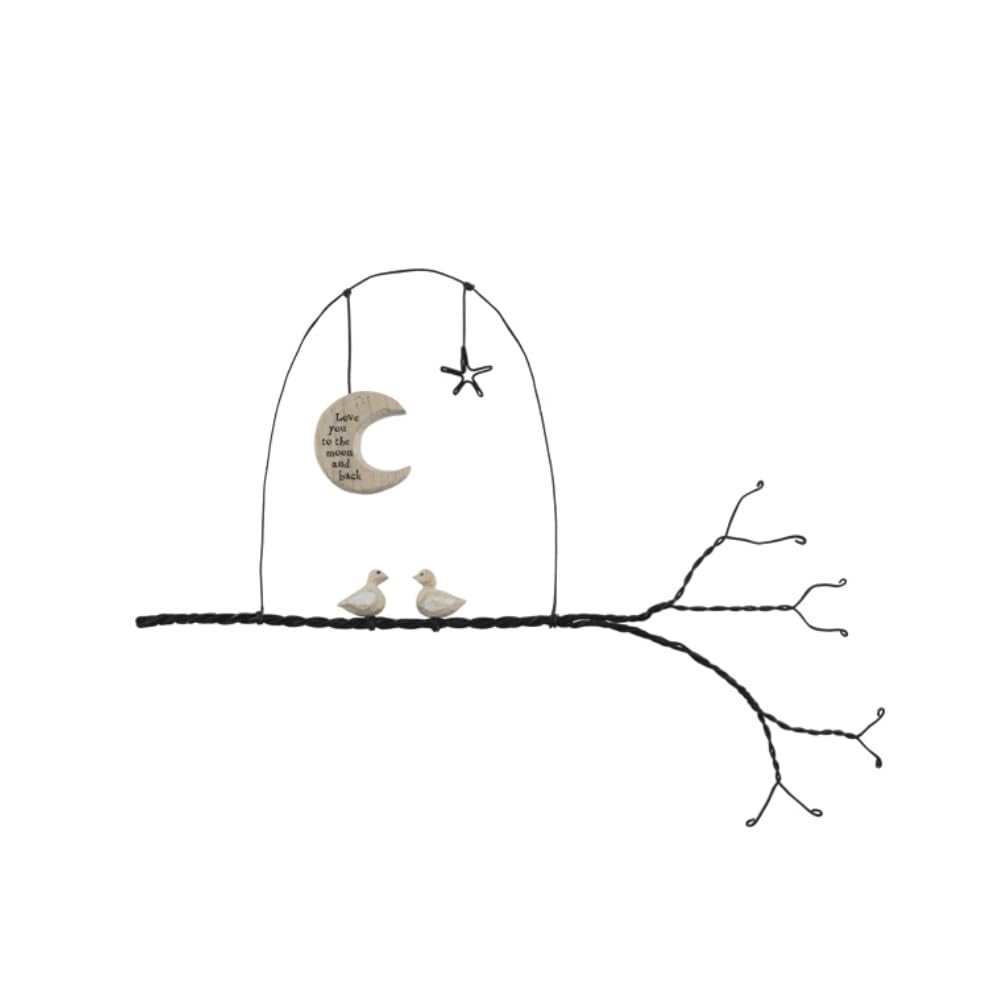 East Of India Wire Twig Hanger - Love You To The Moon & Back - Home Decoration Sign Ornament