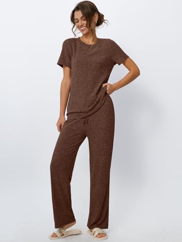 Image of LILLUSORY Womens Lounge Sets 2 Piece Matching Travel Outfits | Lightweight Ribbed 2 Piece Set, Breathable, Stretchy, Wrinkle-Resistant, Travel Ready, Versatile