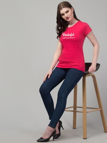 Image of Cotton Regular Fit Printed Half Sleeves T-Shirt for Women (Wonderful)