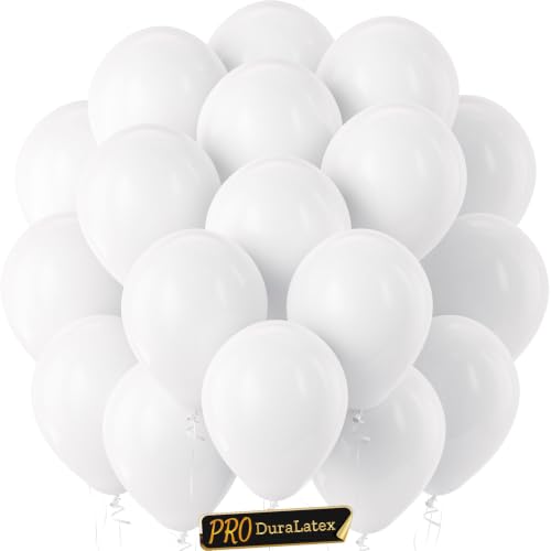Image of Bezente Pro Duralatex White Extra-Thick Balloons 120 Pack 10 inch | Jumbo White Balloons for Graduation Retirement Wedding Birthday Engagement Bridal Shower Party Backdrop Decorations