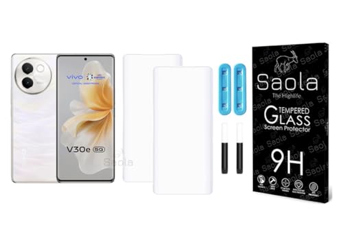 Image of Saola 2-Pack UV Curved Tempered Glass for Vivo V30E | 9H Hardness | Edge-to-Edge Full Screen Coverage | UV Light Installation | Scratch Resistant | Case Friendly Screen Protector. (6.78 Inches)