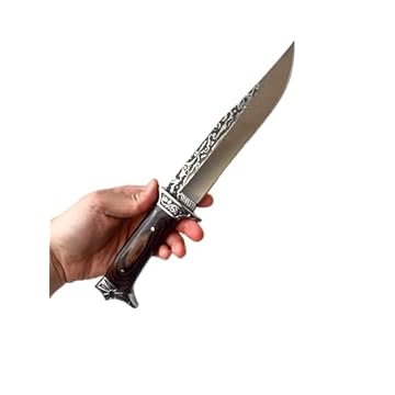 Faca Artesanal Para Churrasco Cabo de Madeira Lâmina em Aço Inoxidável Estructura Monobloco Com Bainha 30,5cm