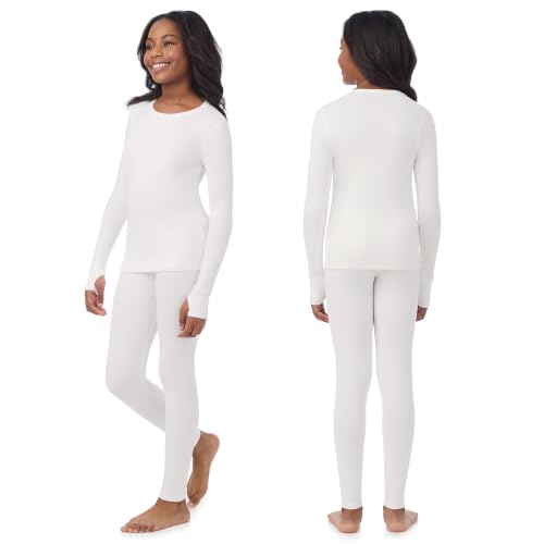 Image of Cuddl Duds Heavyweight 2 Piece Sets Base Layer Thermal Underwear for Girls | Winter Clothing, Fleece Lined Long Sleeve Top & Leggings, Soft Lounge Set for Cold Weather, Moisture Wicking Heat Retention