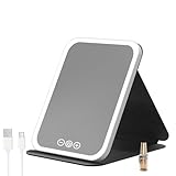 Weeiluoq Espejo Maquillaje, Espejo Cosmético LED de Brillo Ajustable, Espejo Cosmético Plegable Portátil Recargable...