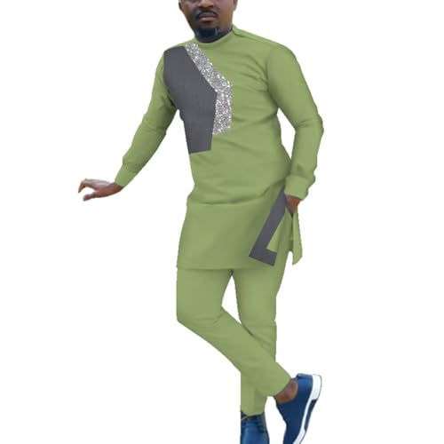 African Outfits for Men Dashiki Suits Long Sleeve African Top and Pant Slim Fits African Mens Wedding Clothing