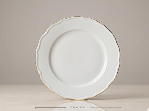 Image of Bodhi House 4-Piece Gold Rim Porcelain Quarter Plates Set | Snack & Dessert Plates | Lightweight, Chip Resistant, | Dishwasher Safe | Elegant Tableware for Dining & Gifting | White