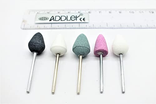 ADDLER DENTAL DENTURE MOUNTED STONE BUR FINE GRIT FINAL FINISHING PRECIOUS METALS ALLOYS TOTAL 5 BURS.