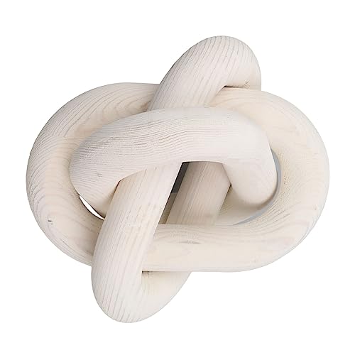 Hand Carved Wood Chain Link Knot Farmhouse Home Decor, Modern Elegance Design, White, for Coffee Table, Shelf, Living Room