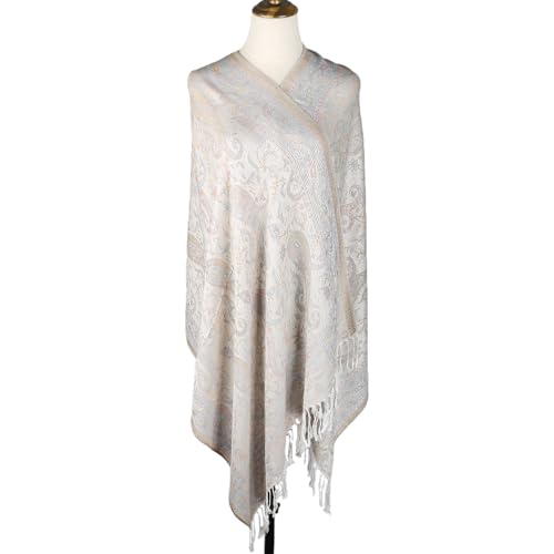 Faticinfa Women's Pashmina Shawl Hijab,Jacquard Paisley Wrap, Ethnic Vintage Pattern Scarf with Tassels2