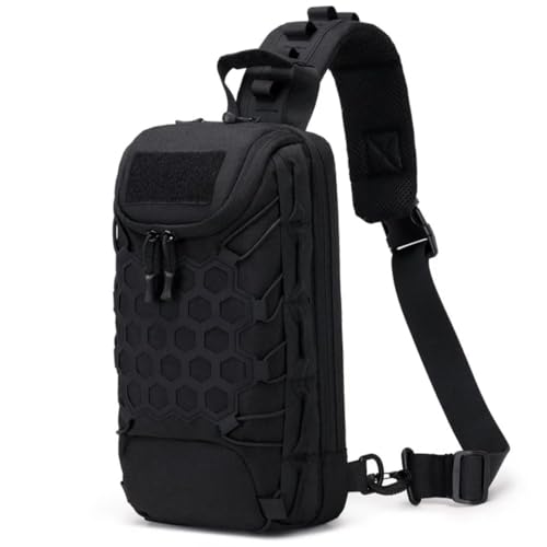 GUJOIN Bandolera Táctica para Hombre y Mujer, Bolso de Pecho de Oxford Impermeable con Sistema MOLLE, Mochila Pequeña Multiusos para Senderismo, Ciclismo, Viajes y Uso Diario (Negro)