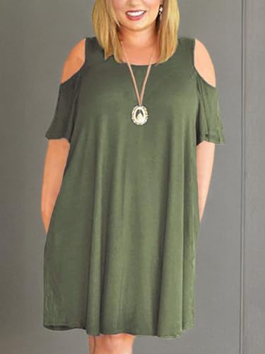 Image of Kancystore Women's Plus Size Summer Dresses Short Sleeve Casual T-Shirt Swing Dress with Pockets