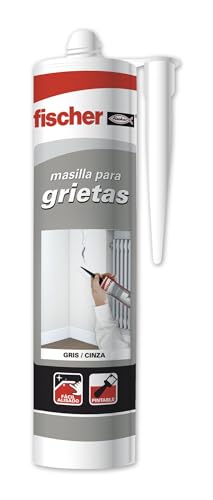 FISCHER, masilla acrílica gris para relleno de grietas, reparaciones en interiores, pintable, lavable con agua, gran adherencia multimaterial y de fácil aplicación,300 ml